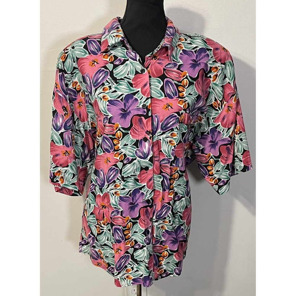 Vintage Gitano Shirt Womens 24W Multicolor Floral Button Front Tropical 90s